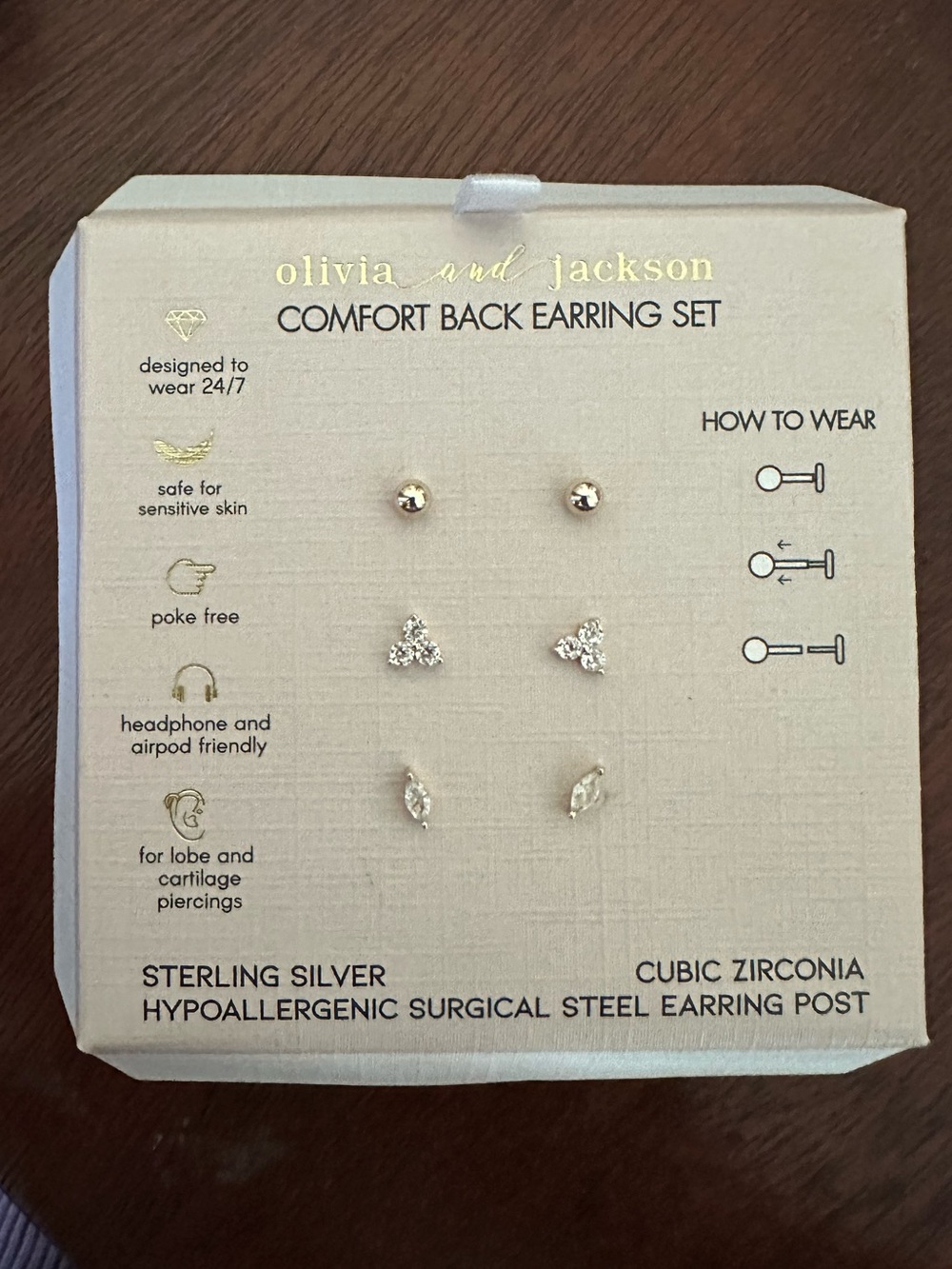 Olivia and Jackson Sterling Silver Cubic Zirconia Earring Set - Gold